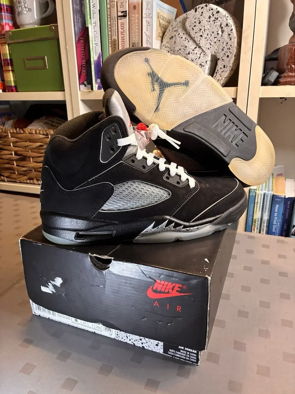 Nike Air Jordan 5 Retro OG Black Metallic Silver HF3975-001 Size 8 With Box